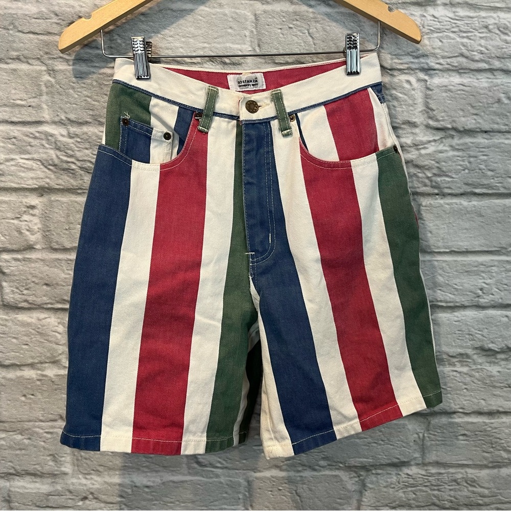 Vintage 80’s 90’s Sotanza Colorblock Stripe Cotton Shorts 26” (7/8) - Picture 2 of 7